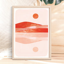 Lade das Bild in den Galerie-Viewer, Kunstdruck &quot;Berge mit Spiegelung rostorange&quot; | abstrakt | verschiedene Größen
