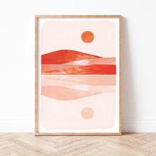 Lade das Bild in den Galerie-Viewer, Kunstdruck &quot;Berge mit Spiegelung rostorange&quot; | abstrakt | verschiedene Größen
