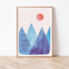 Lade das Bild in den Galerie-Viewer, Kunstdruck abstrakt &quot;Berge geometrisch blau&quot;
