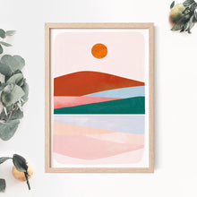 Lade das Bild in den Galerie-Viewer, Kunstdruck &quot;Bunte Berglandschaft rosa grün orange&quot;
